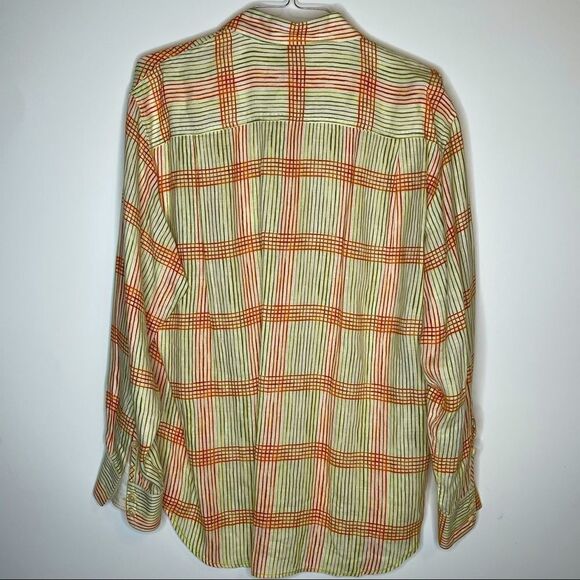 Large Tommy Bahama Orange Green Striped 100% Linen LS Shirt - Picture 4 of 5